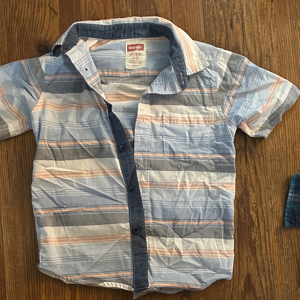 Wrangler Kids Blue and Orange Striped Button Down Shirt